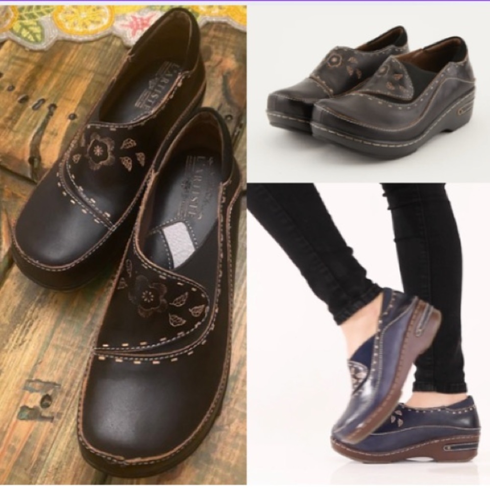 Spring Step Brown Floral Leather Clogs